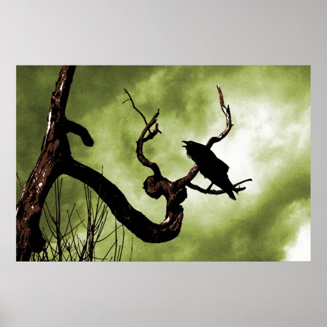 Corbeau Perché Sur Une Affiche De Branche D'Arbre  (Devant)