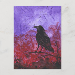 Corbeau sur rouge + violet carte postale d'art abs