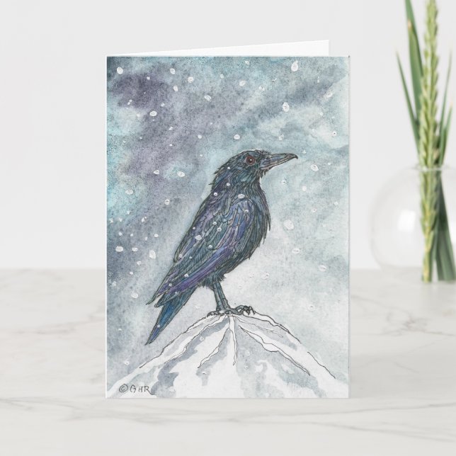 Corbeau Yule dans la carte neige - Révisé (Devant)