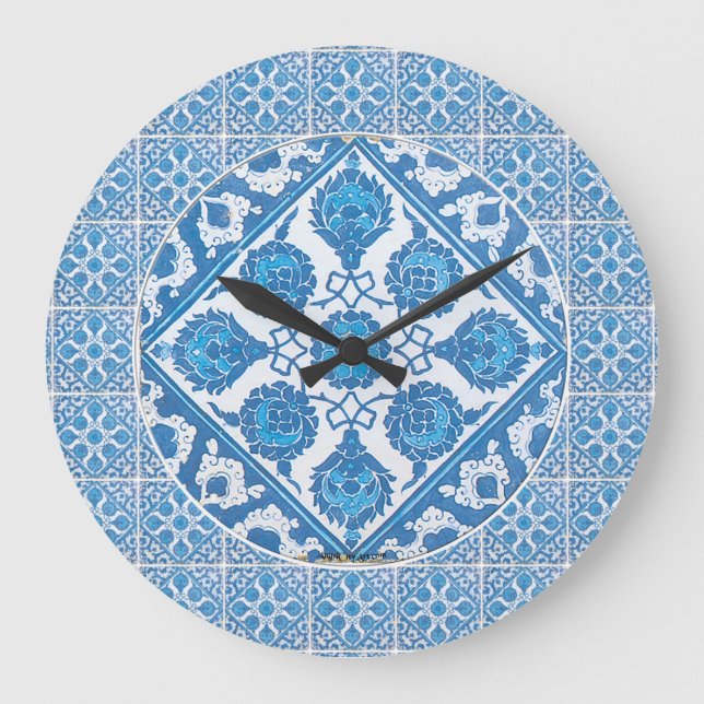 Corbeille bleue Faux Delft Horloge carrelée (Recto)