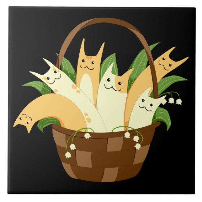 corbeille de chats carreaux en céramique (Devant)