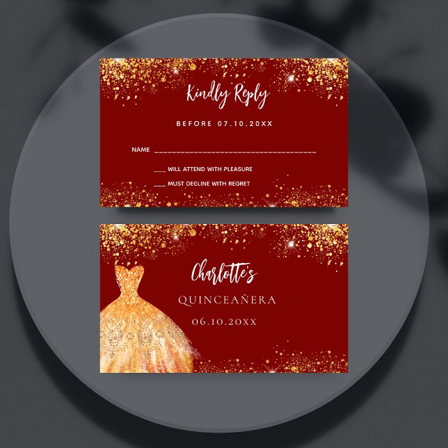 Corbeille en or rouge Quinceanera réponse carte RS (Créateur téléchargé)