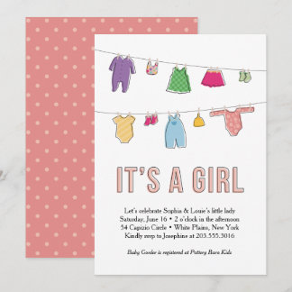 Corde à linge invitation de baby shower, fille
