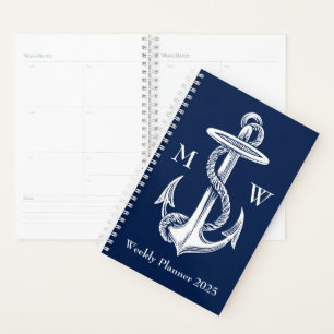 Corde d'Ancre blanche vintage Monogramme bleu mari