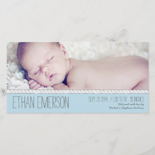 Corded Blue Baby Boy Photo Birth Announcement