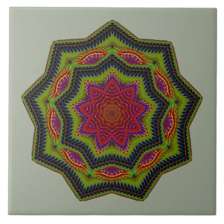 Corded Green And Red Mandala Star Tile