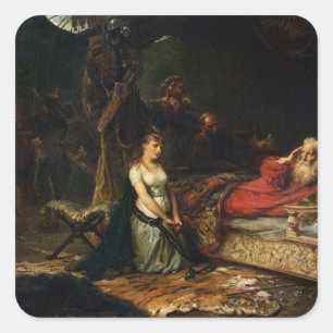 Cordelia and King Lear (oil on canvas) Square Sticker