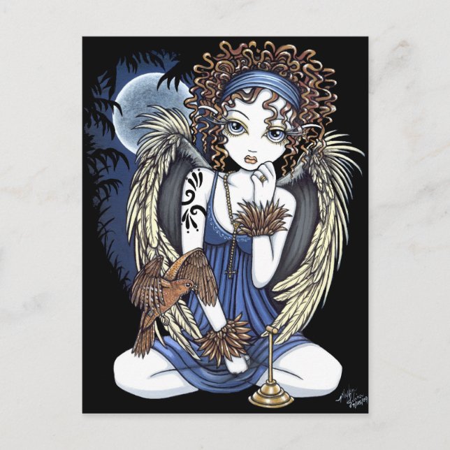 "Cordelia" Gothic Moon Oil Bird Angel Art Postcard (Front)