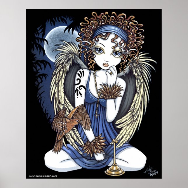 "Cordelia" Gothique Lune Huile Oiseau Ange Poster  (Devant)