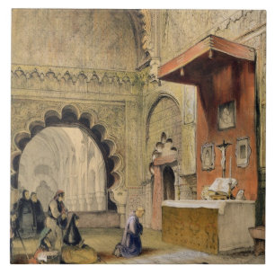 Cordoba: Monk praying at a Christian altar in the Tile