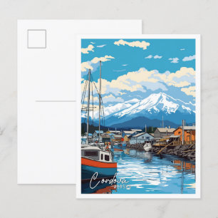 Cordova Alaska Art vintage travel illustration Postcard