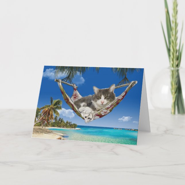 Corduroy in the Caribbean, cat in hammock card (Front)