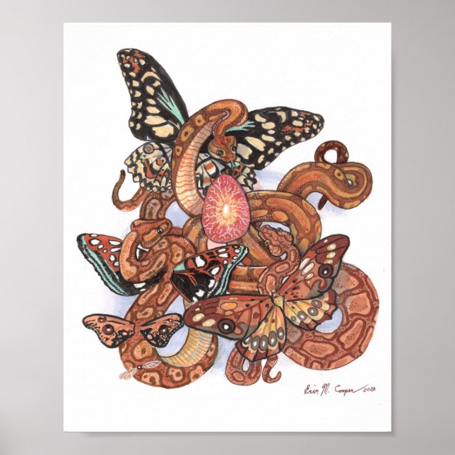 Core of Beginings Mystical Butterfly Snakes Art Poster (Front)