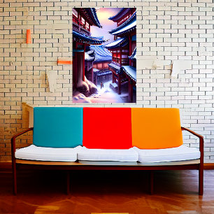 Coréen en hiver neigeux   AI Art Poster