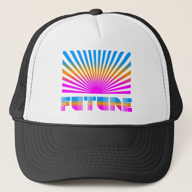 COREY TIGER 1980s RETRO FUTURE SUNBURST JAPANESE Trucker Hat (Front)