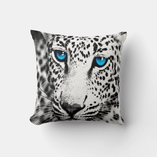 Corey Tiger 1980s Retro Snow Leopard Throw Pillow (Front)