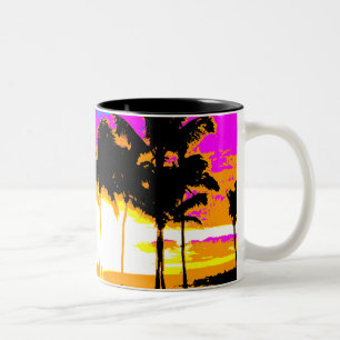 COREY TIGER 1980s RETRO VINTAGE PALM TREES SUNSET Two-Tone Coffee Mug