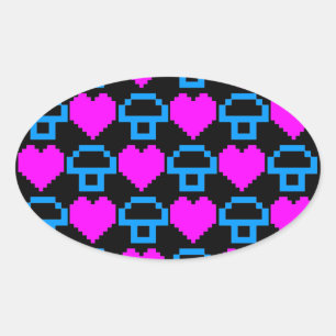 Corey Tiger 80s 8-bit Mushrooms Hearts Oval Sticker