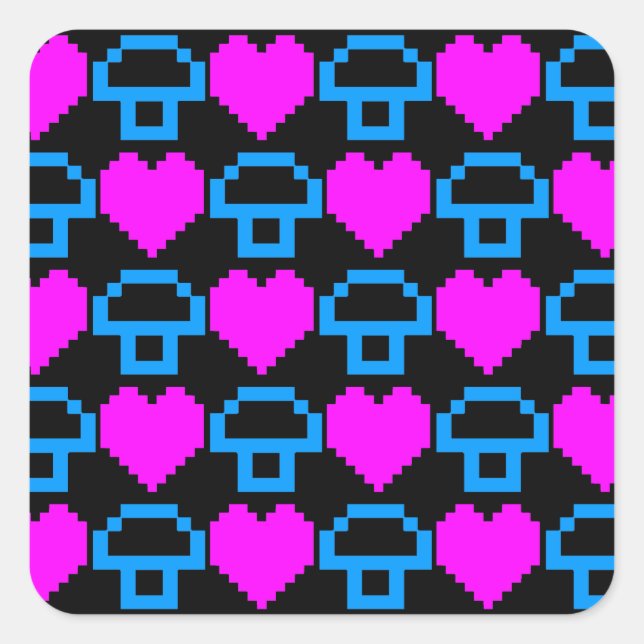 Corey Tiger 80s 8-bit Mushrooms Hearts Square Sticker (Front)