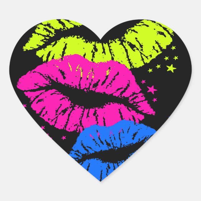 Corey Tiger 80s Lips & Stars Heart Sticker (Front)
