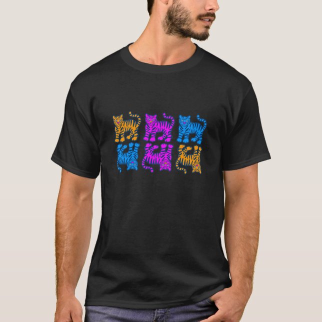 COREY TIGER 80's MULTI TIGER HORIZONTAL T-Shirt (Front)
