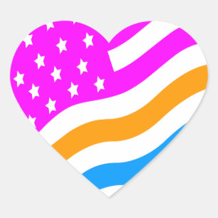 Corey Tiger 80s Neon American USA Flag Heart Sticker