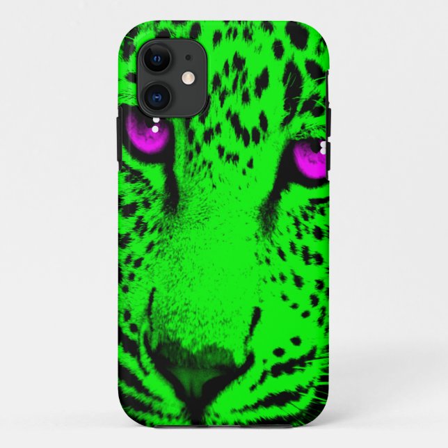 Corey Tiger 80s Neon Leopard Face (Green) Case-Mate iPhone Case (Back)