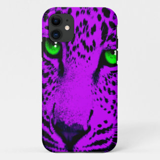 Corey Tiger 80s Neon Leopard Face (Purple) iPhone 11 Case