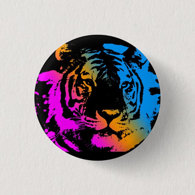 Corey Tiger 80s New Wave Tiger Face 1 Inch Round Button (Front)