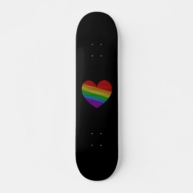 Corey Tiger 80s Rainbow Stripe Heart Skateboard (Front)