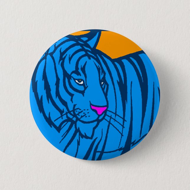 COREY TIGER 80s RETRO BLUE JUNGLE TIGER 2 Inch Round Button (Front)