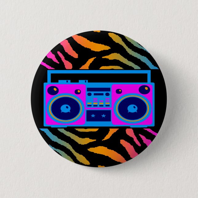 COREY TIGER 80s RETRO BOOMBOX TIGER STRIPES 2 Inch Round Button (Front)