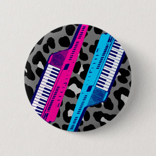 Corey Tiger 80's Retro Keytar Leopard Print 2 Inch Round Button