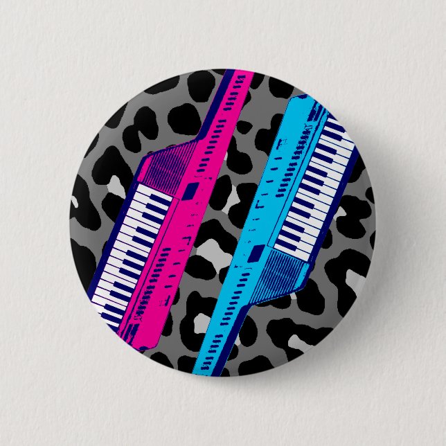 Corey Tiger 80's Retro Keytar Leopard Print 2 Inch Round Button (Front)