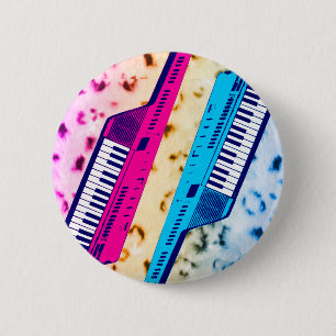 Corey Tiger 80's Retro Keytar Neon Snow Leopard 2 Inch Round Button