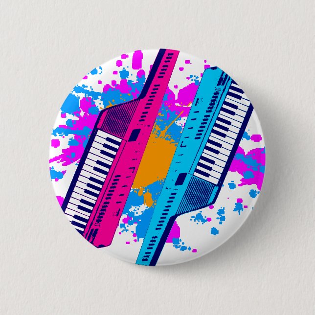 Corey Tiger 80's Retro Keytar Neon Splatter 2 Inch Round Button (Front)