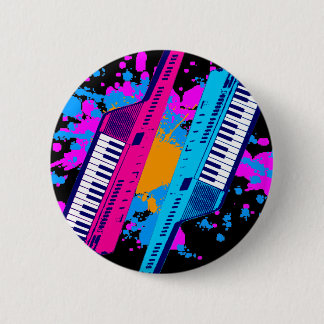 Corey Tiger 80's Retro Keytar Neon Splatter 2 Inch Round Button