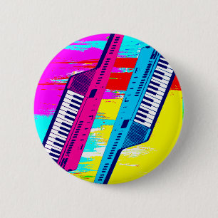 Corey Tiger 80's Retro Keytar Paint Drip 2 Inch Round Button