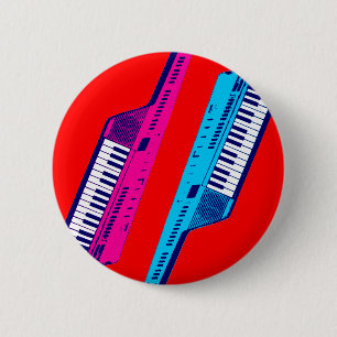 Corey Tiger 80's Retro Keytar Pink & Blue 2 Inch Round Button