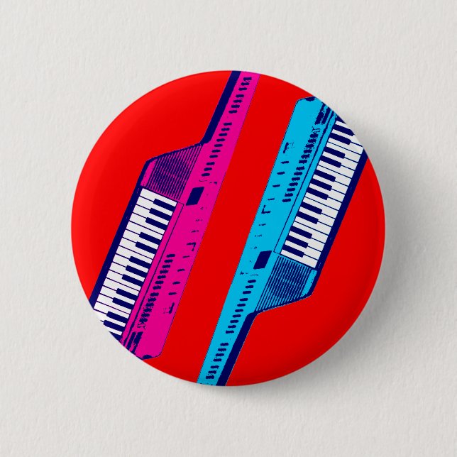 Corey Tiger 80's Retro Keytar Pink & Blue 2 Inch Round Button (Front)