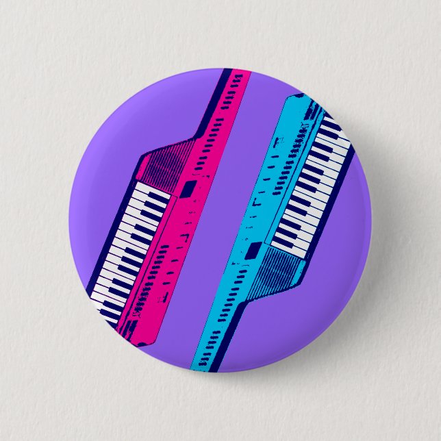 Corey Tiger 80's Retro Keytar Pink & Blue 2 Inch Round Button (Front)