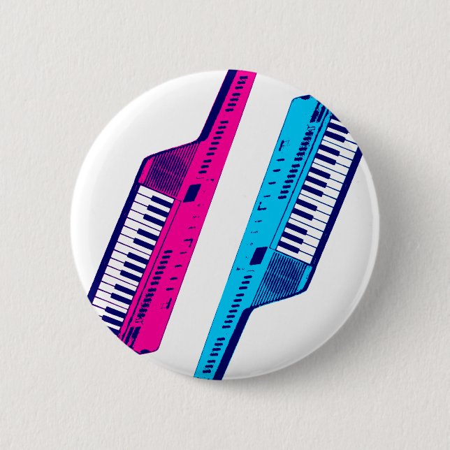Corey Tiger 80's Retro Keytar Pink & Blue 2 Inch Round Button (Front)