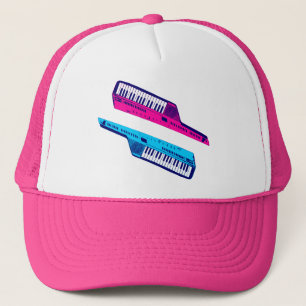 Corey Tiger 80's Retro Keytar Pink & Blue Trucker Hat