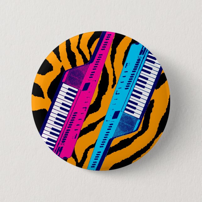 Corey Tiger 80's Retro Keytar Tiger Print 2 Inch Round Button (Front)