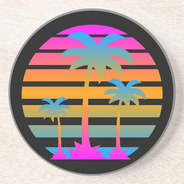 Corey Tiger 80s Retro Palm Trees Sunset Coaster (Front)