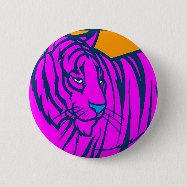 COREY TIGER 80s RETRO PINK JUNGLE TIGER 2 Inch Round Button (Front)
