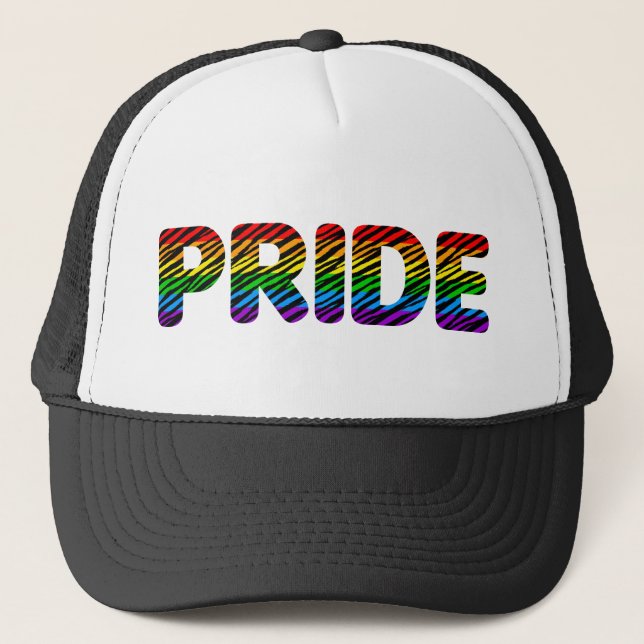 Corey Tiger 80s Retro Pride Rainbow Trucker Hat (Front)