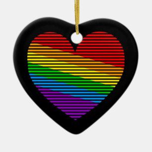 Corey Tiger 80s Retro Rainbow Stripe Heart Ceramic Ornament