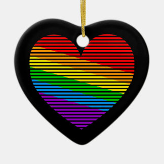 Corey Tiger 80s Retro Rainbow Stripe Heart Ceramic Ornament