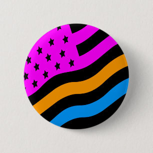 COREY TIGER 80s RETRO USA FLAG MULTI COLOUR BLACK 2 Inch Round Button
